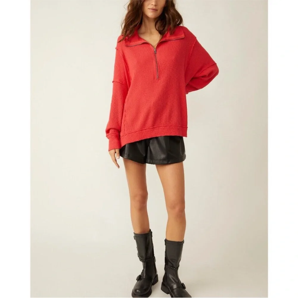 • New • Free People Walk Away Tunic Red Racer Size S Oversized Just Right - Picture 3 of 12